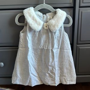 Faux fur collar dress 🤍🩶